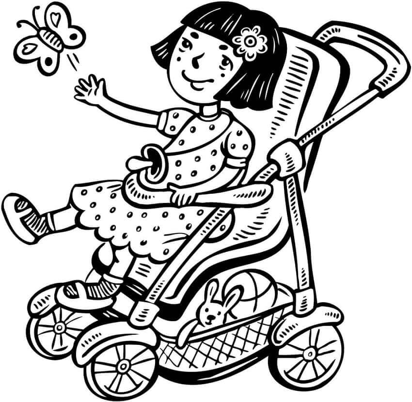 Dibujo de Niña en Cochecito para Colorear