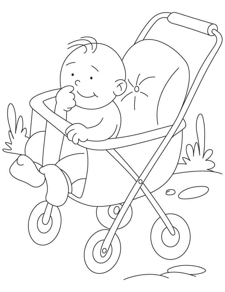 Dibujo de Niño en Cochecito para Colorear