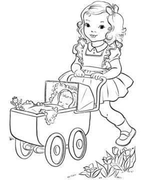 Dibujo de Una bebé en Cochecito para Colorear