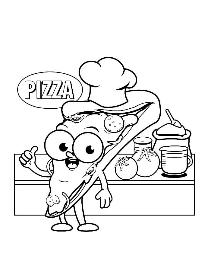 Dibujo de Chef de Pizza en la Cocina para Colorear