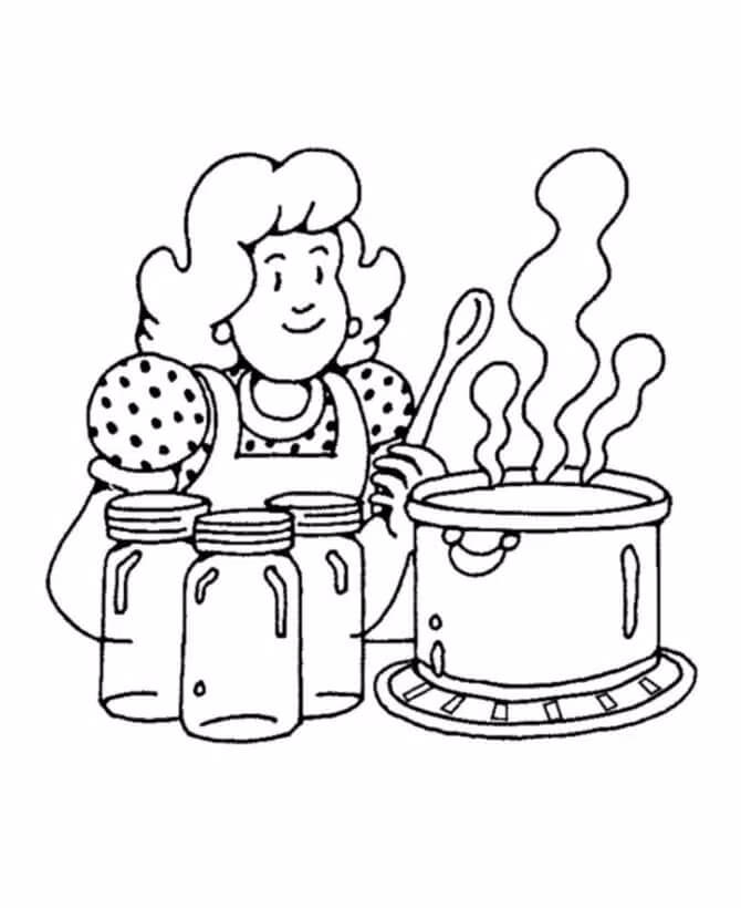 Dibujo de Chica Cocinando en la Cocina para Colorear