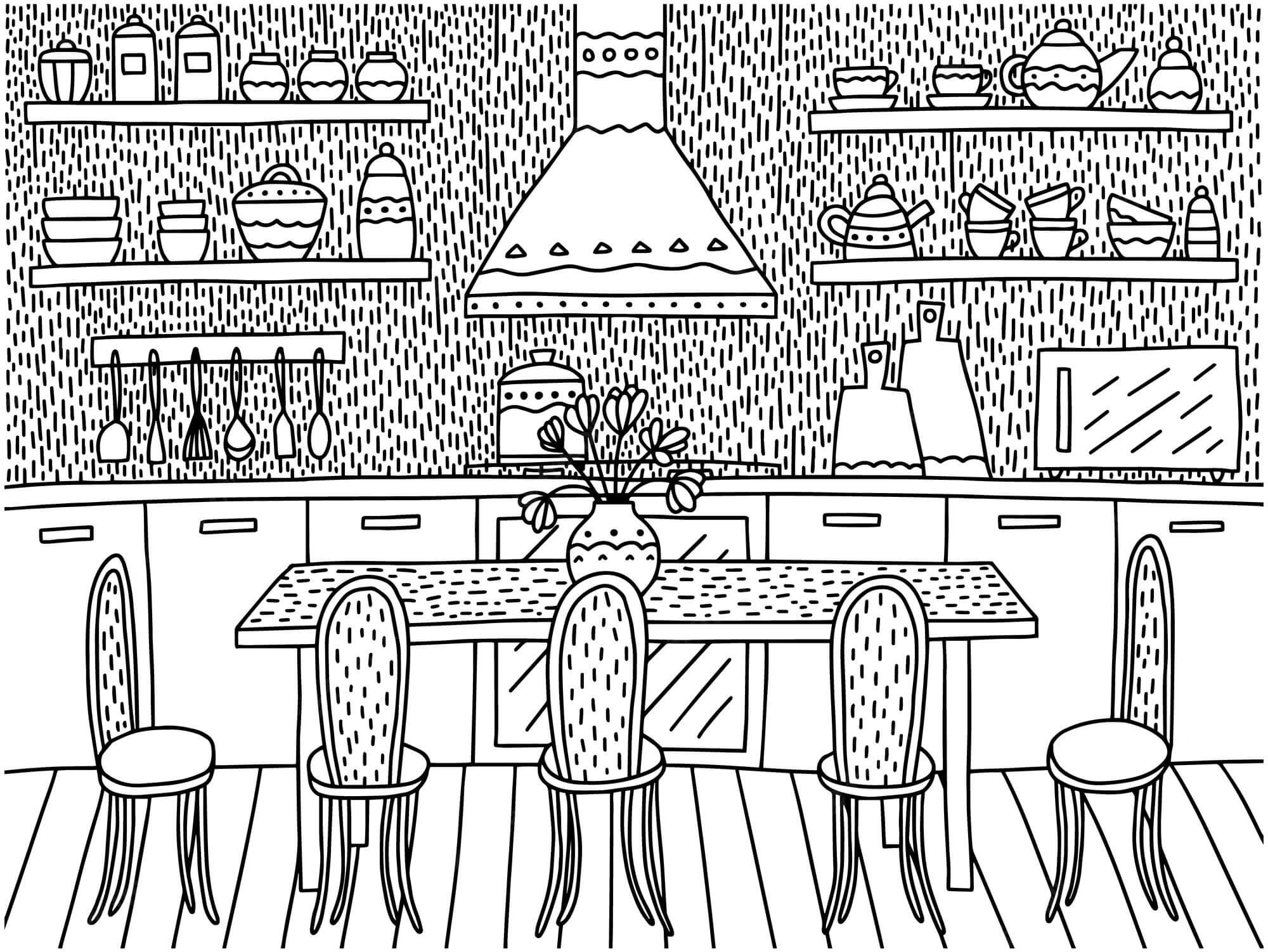 Dibujo de Cocina Acogedora para Colorear