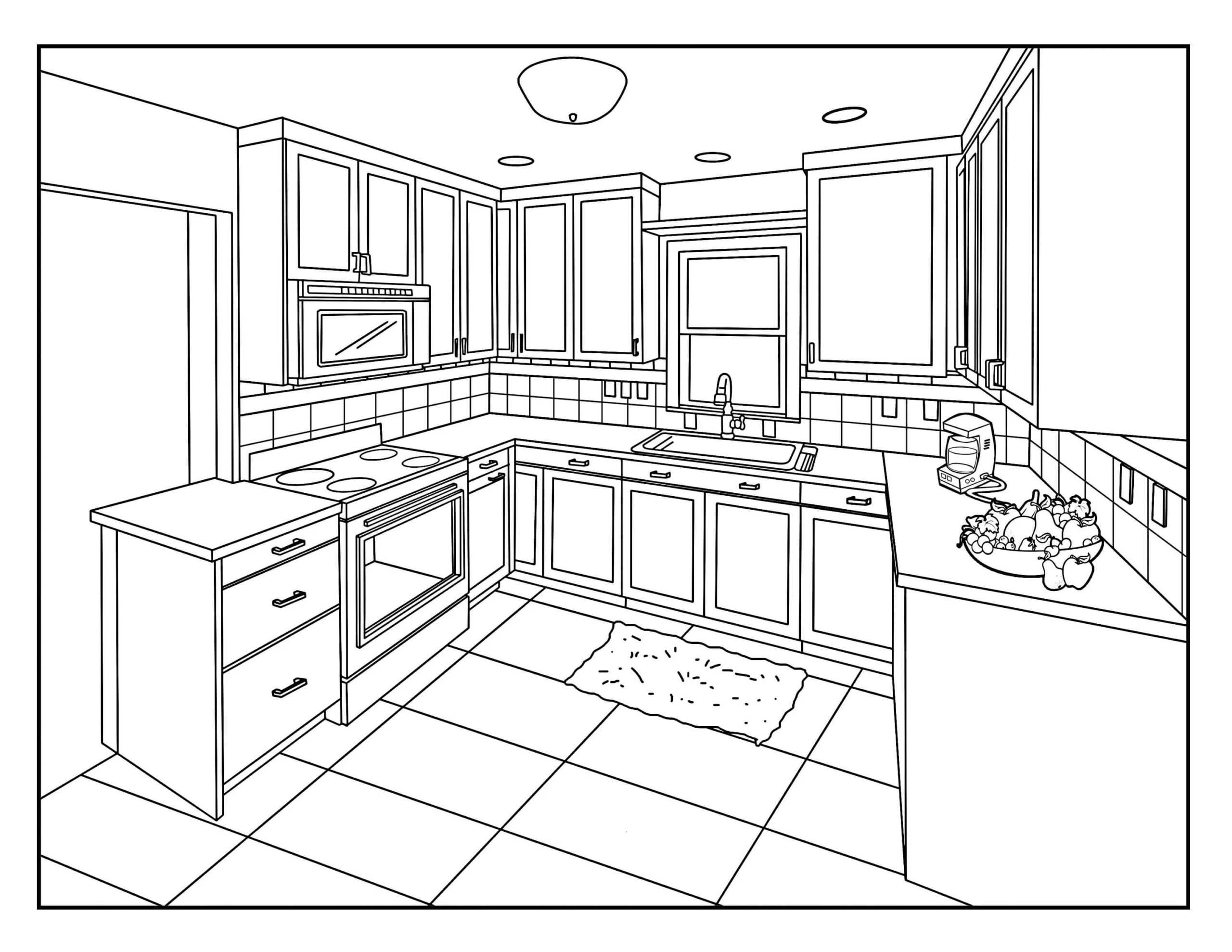 Dibujo de Cocina Alrededor de la Casa para Colorear