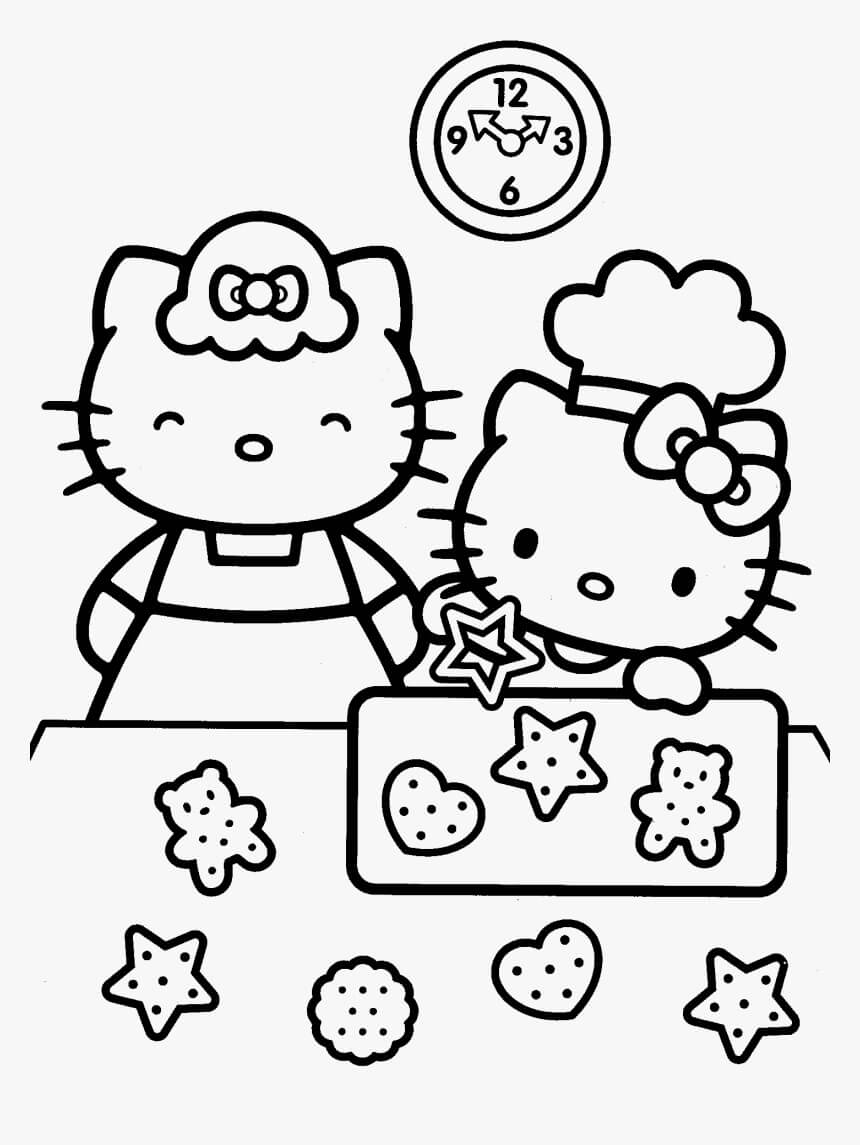 Dibujo de Hello Kitty Cocinar en la Cocina para Colorear