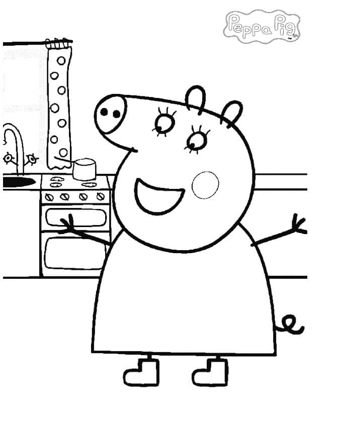 Dibujo de Momia Pig en la Cocina para Colorear