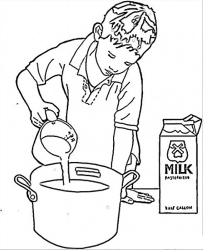 Dibujo de Niño pequeño Cocina en la Cocina para Colorear
