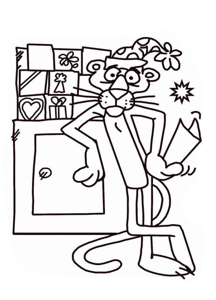 Dibujo de Pantera Rosa en la Cocina para Colorear
