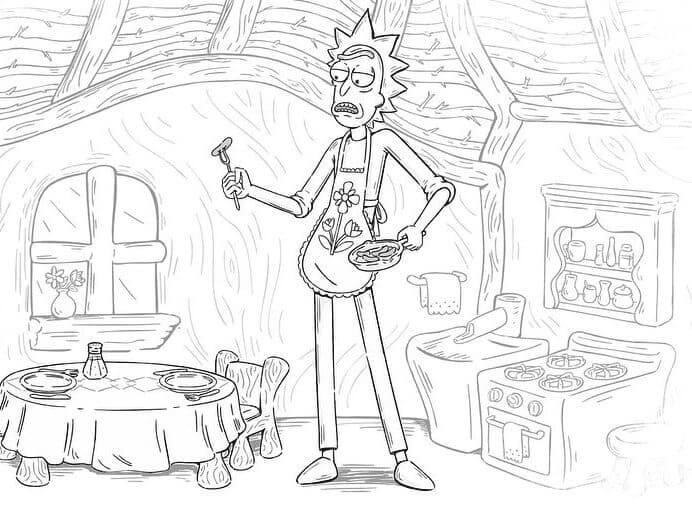 Dibujo de Rick en la Cocina para Colorear