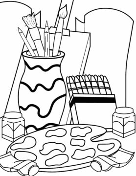 Dibujo de Suministros de Cocina Costura y Arte para Colorear
