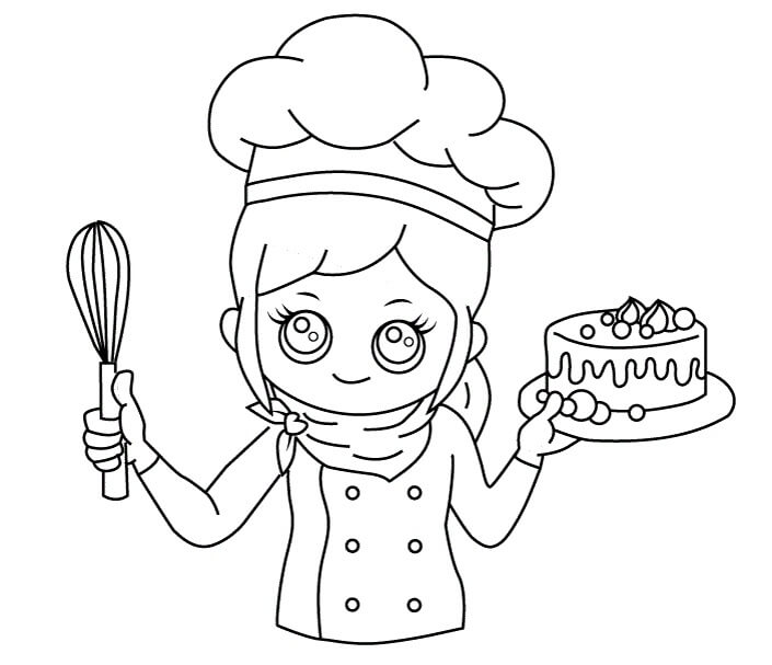 Dibujo de Chef con Pastel para Colorear