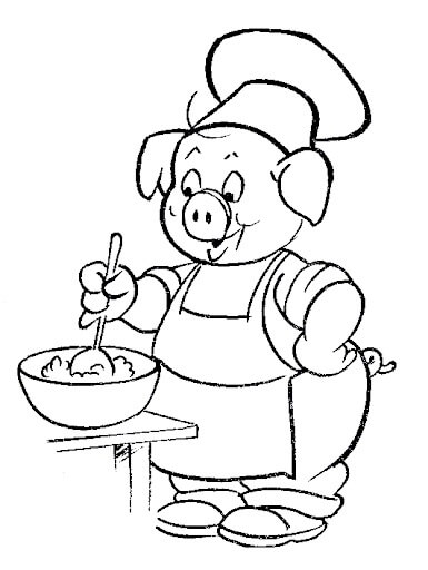 Dibujo de Chef de Cerdo para Colorear