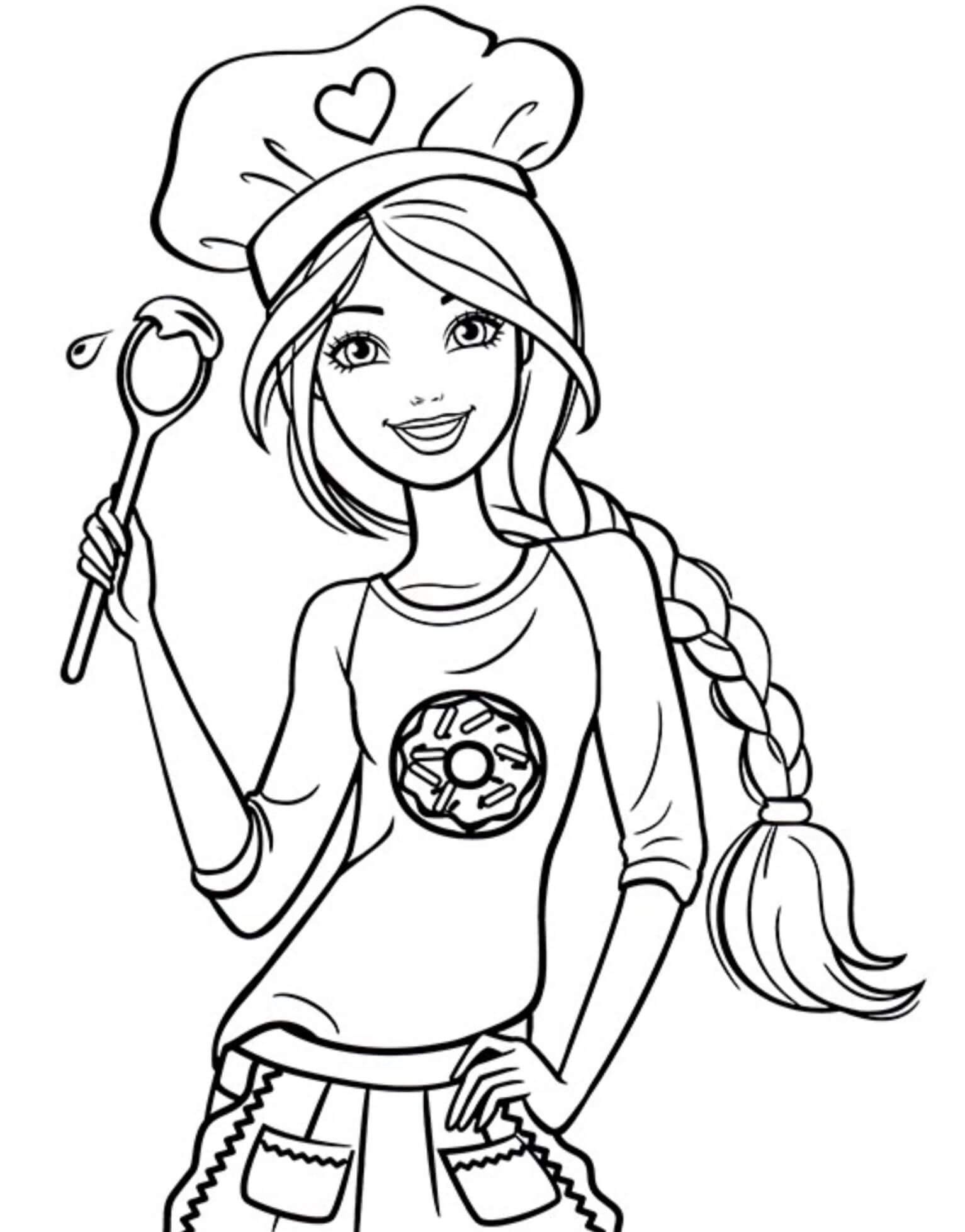 Dibujo de Cocinera Barbie para Colorear