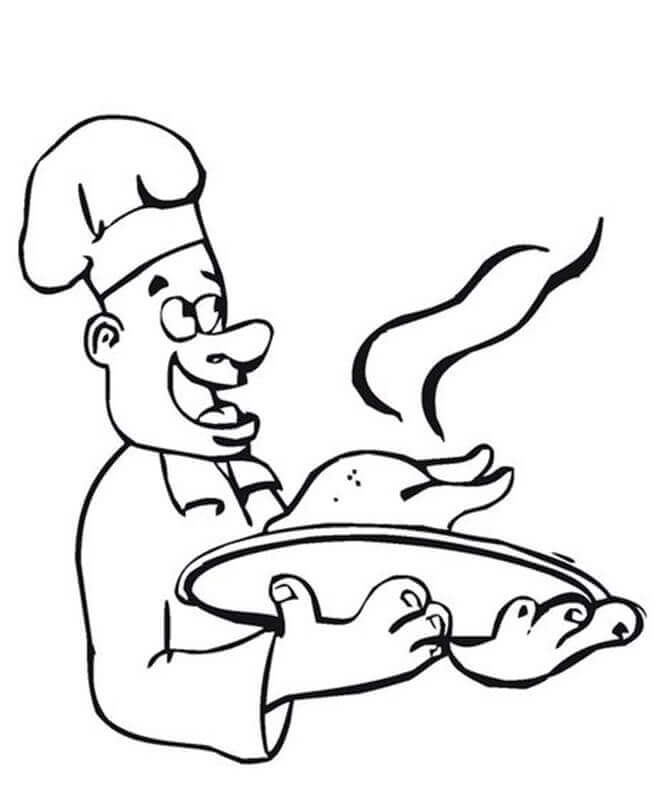 Dibujo de Cocinero Cocinando Pollo para Colorear