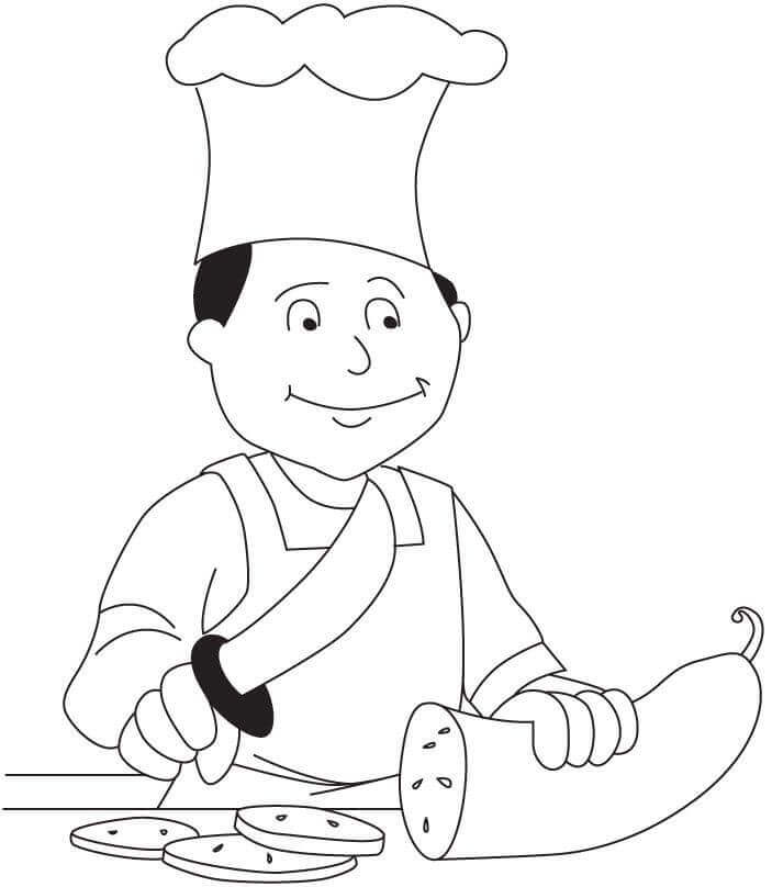 Dibujo de Cocinero Cortando Calabacn para Colorear