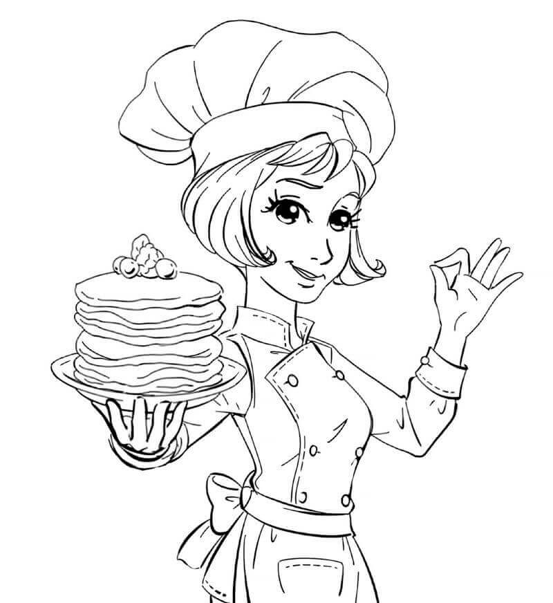 Dibujo de Cocirena Nia Cocinando Panqueques para Colorear