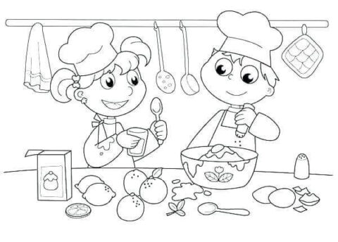 Dibujo de Pareja Cocinero para Colorear