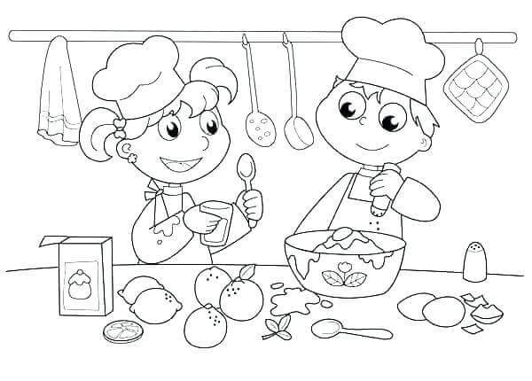 Dibujo de Pareja Cocinero para Colorear