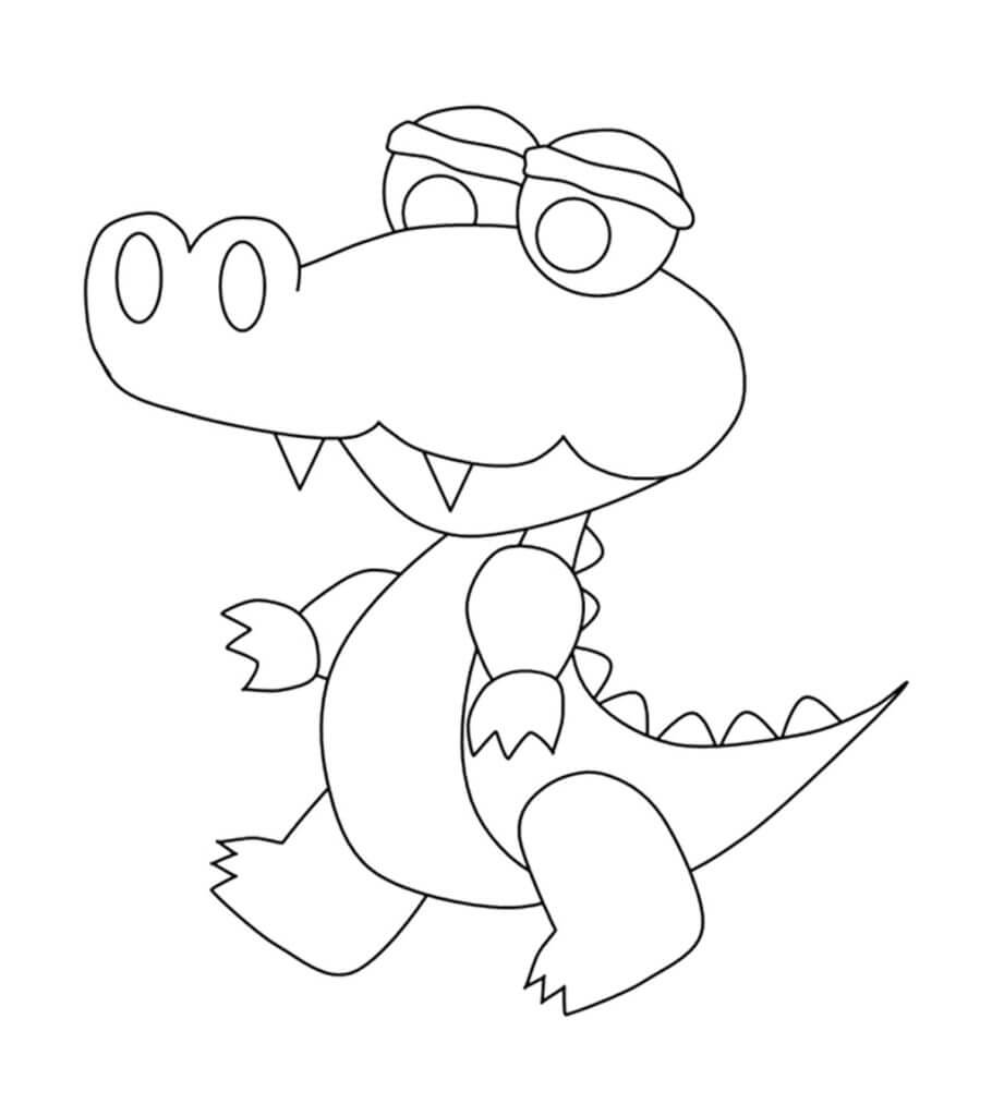 Dibujo de Cocodrilo Chibi Caminando para Colorear