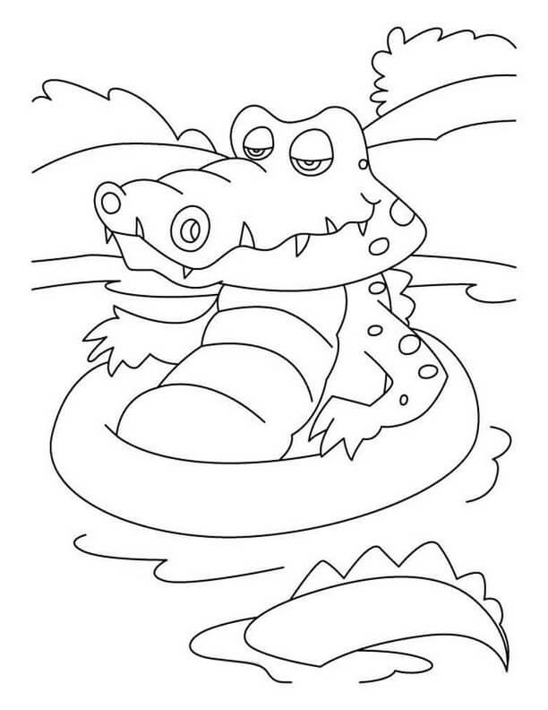 Dibujo de Cocodrilo Divertido Nadando para Colorear