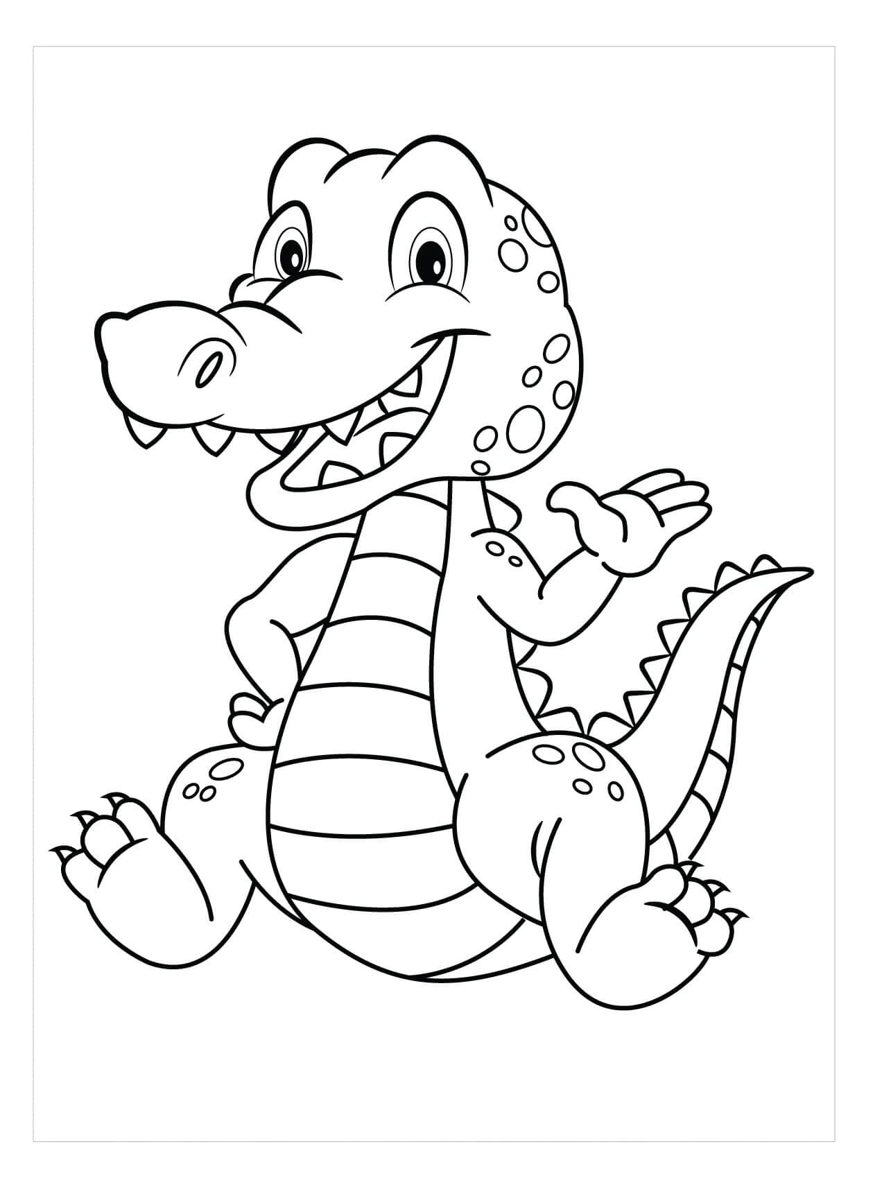 Dibujo de Cocodrilo Divertido Sentado para Colorear