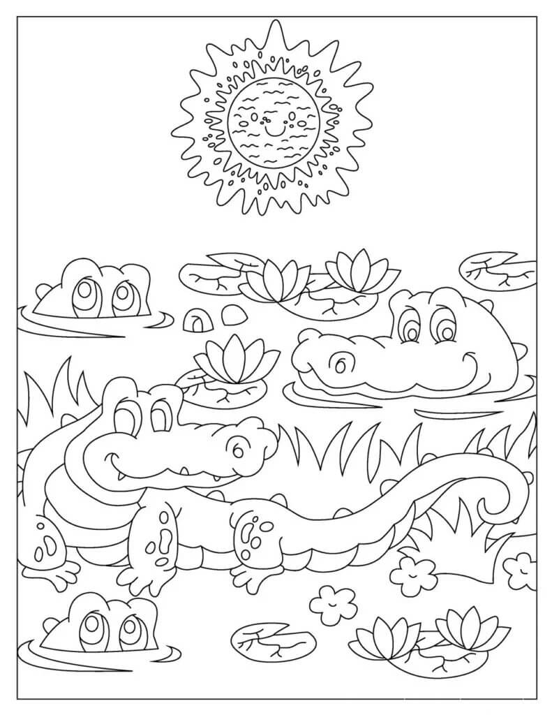 Dibujo de Cocodrilo Familiar para Colorear