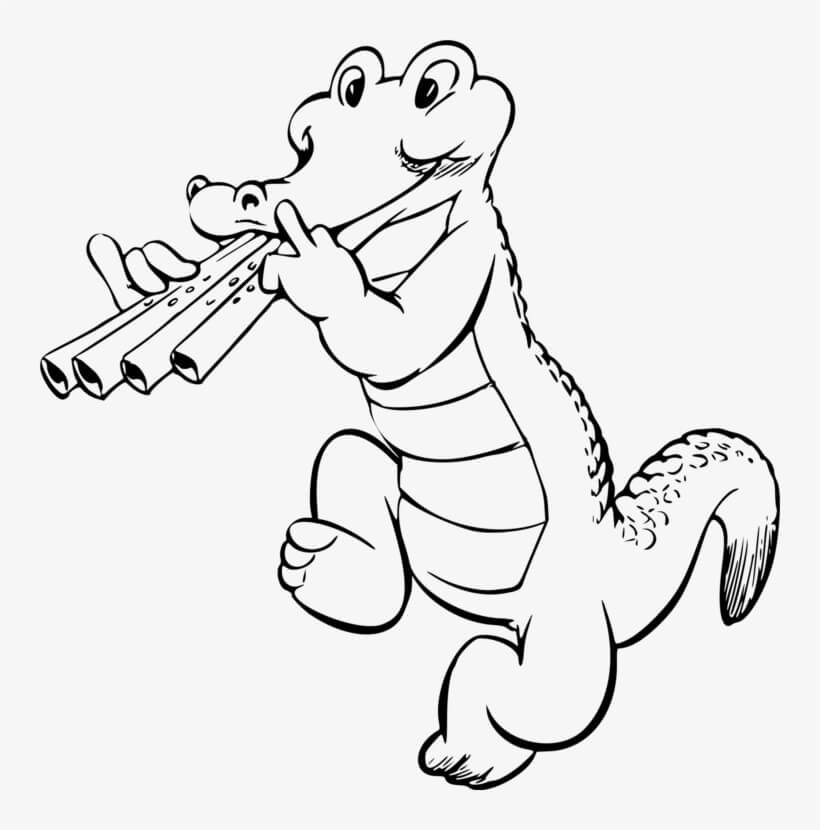 Dibujo de Cocodrilo Toca la Flauta para Colorear