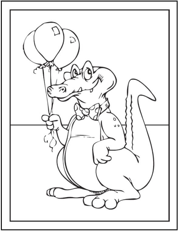 Dibujo de Cocodrilo Sosteniendo Globos para Colorear