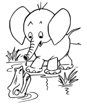 Dibujo de Cocodrilo y Elefante para Colorear