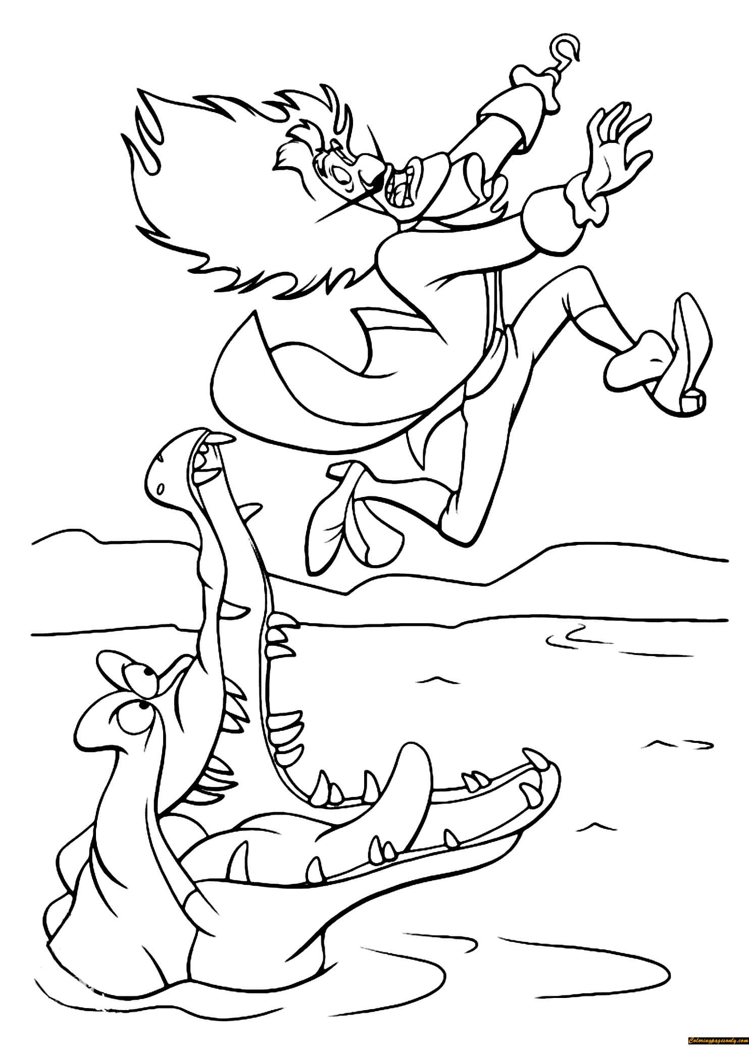 Dibujo de Gancho Divertido y Cocodrilo para Colorear
