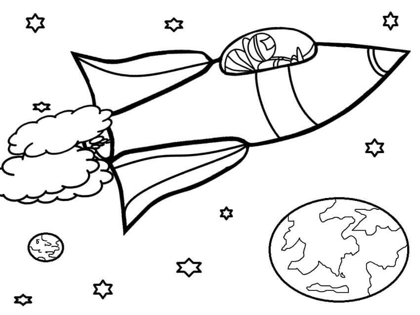 Dibujo de Cohete en un Espacio para Colorear
