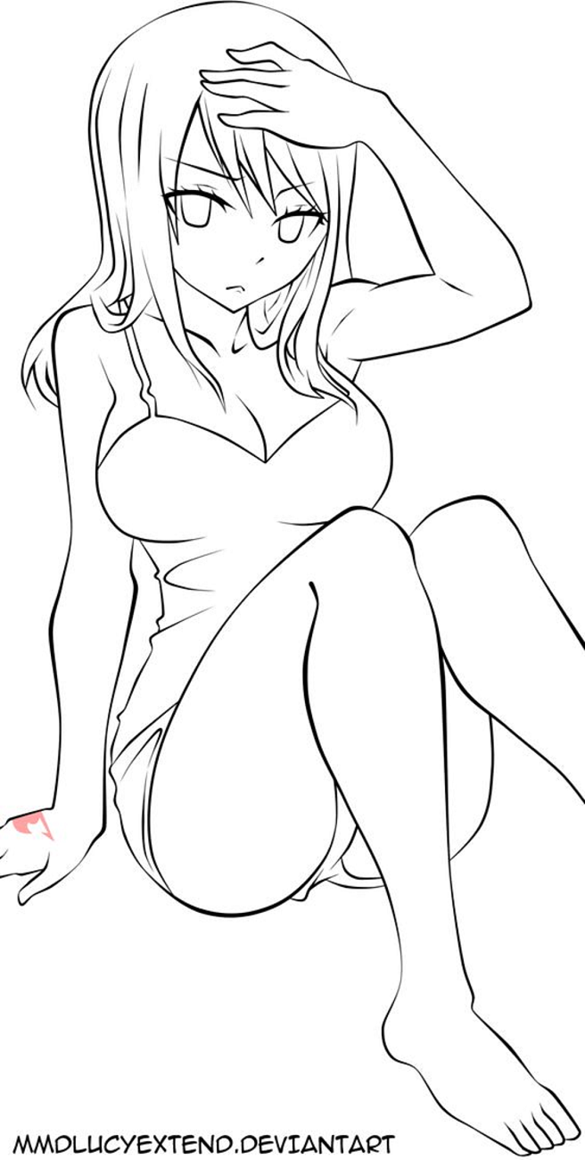 Dibujo de Lucy Arte Lineal de Anime para Colorear