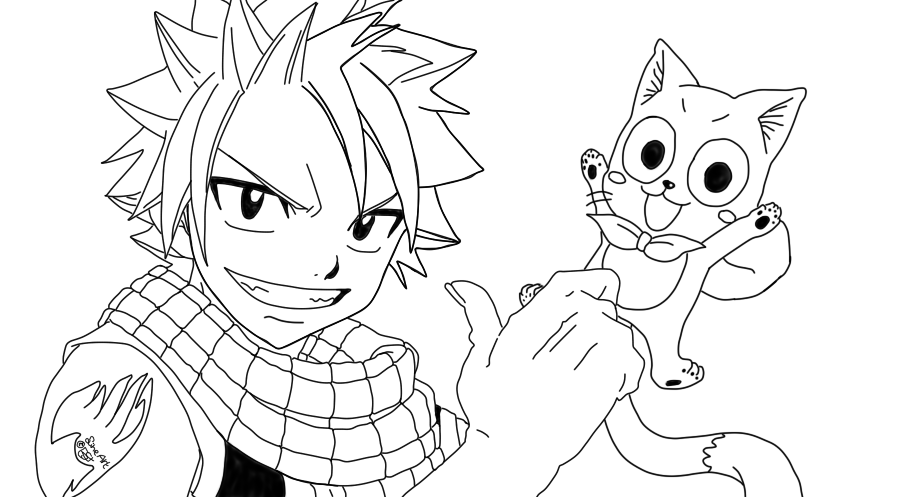 Dibujo de Natsu y Feliz para Colorear
