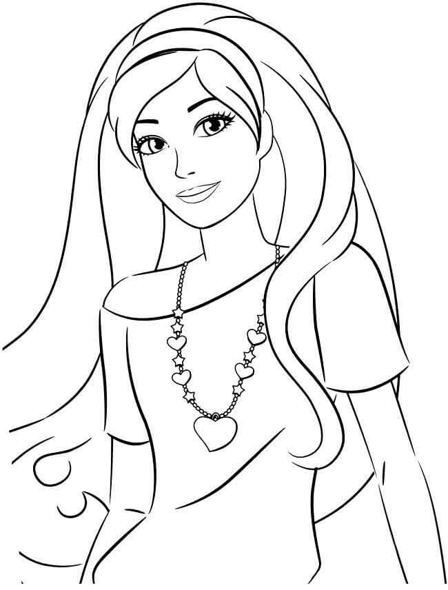 Dibujo de Barbie Usando Collar para Colorear
