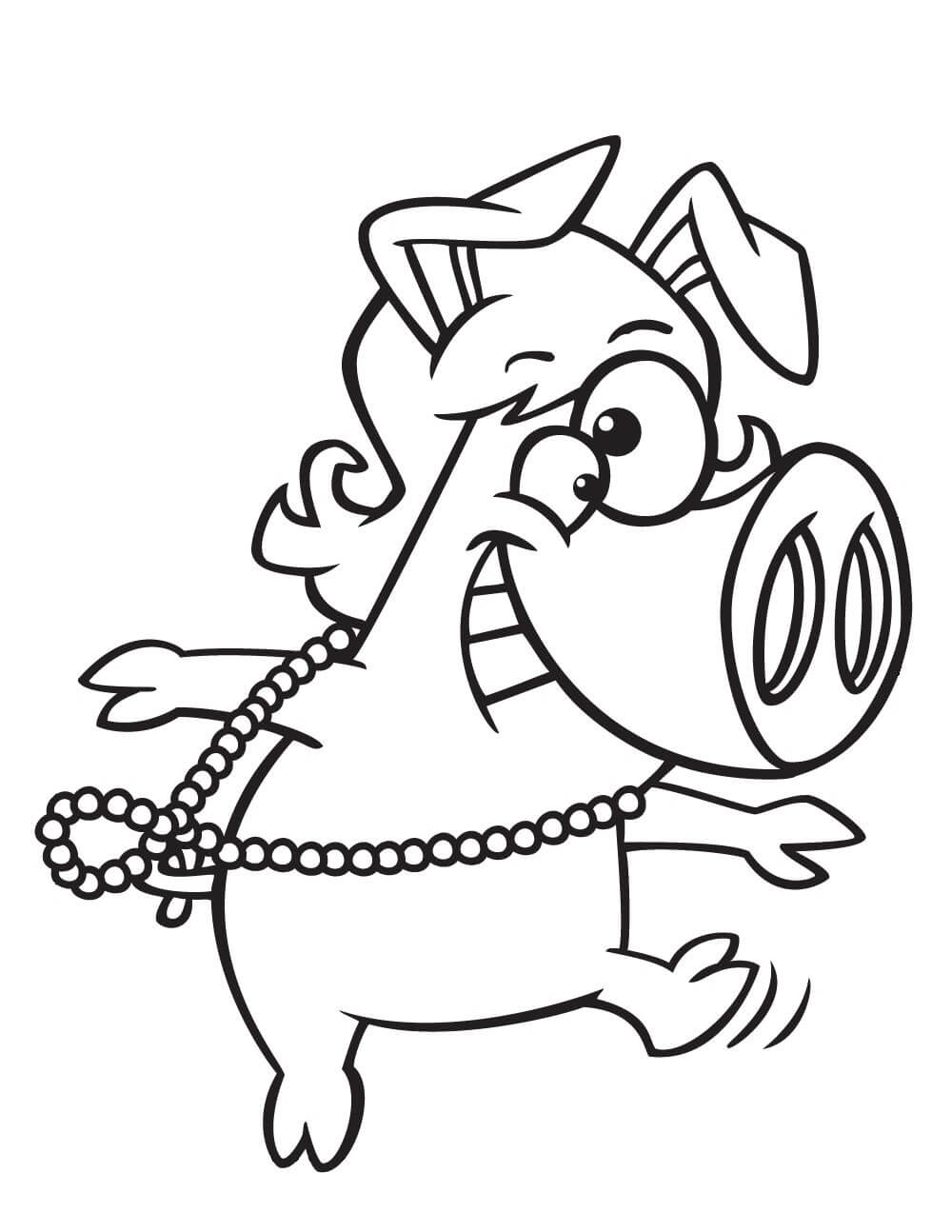 Dibujo de Cerdo Divertido con Collar para Colorear