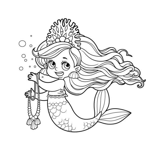 Dibujo de Collar de Tenencia de Sirena para Colorear