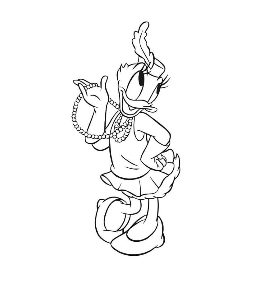 Dibujo de Daisy Duck Sosteniendo un Collar de Perlas para Colorear