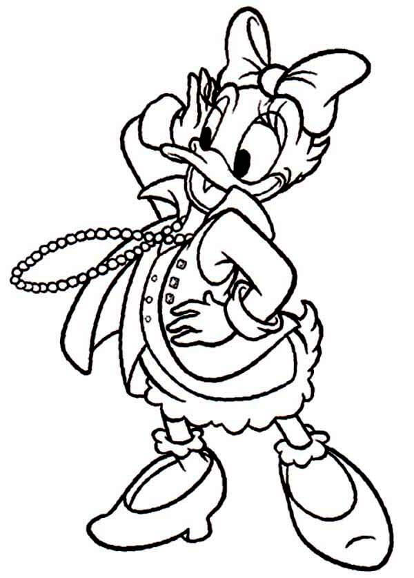 Dibujo de Daisy Duck con Collar de Perlas para Colorear