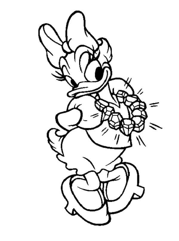 Dibujo de Daisy Duck y Su Brillante Collar de Diamantes para Colorear