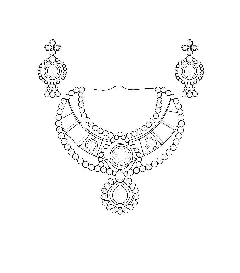Dibujo de Joyas y Aretes de Cuello de Cristales para Colorear