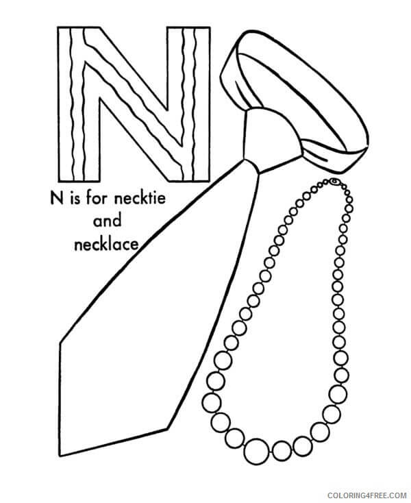 Dibujo de La Letra N Es para Corbata y Collar para Colorear