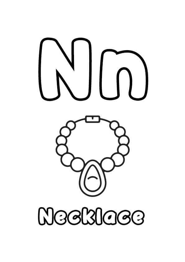 Dibujo de Letra N y Collar para Colorear