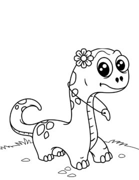 Dibujo de Lindo Dinosaurio con Collar de Dientes para Colorear