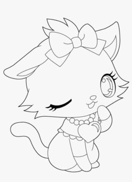 Dibujo de Lindo Gatito con un Collar de Corazn para Colorear