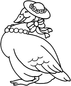 Dibujo de Pato con Sombrero y Collar de Perlas para Colorear