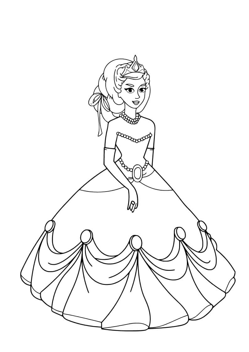 Dibujo de Princesa Vistiendo con Collar para Colorear