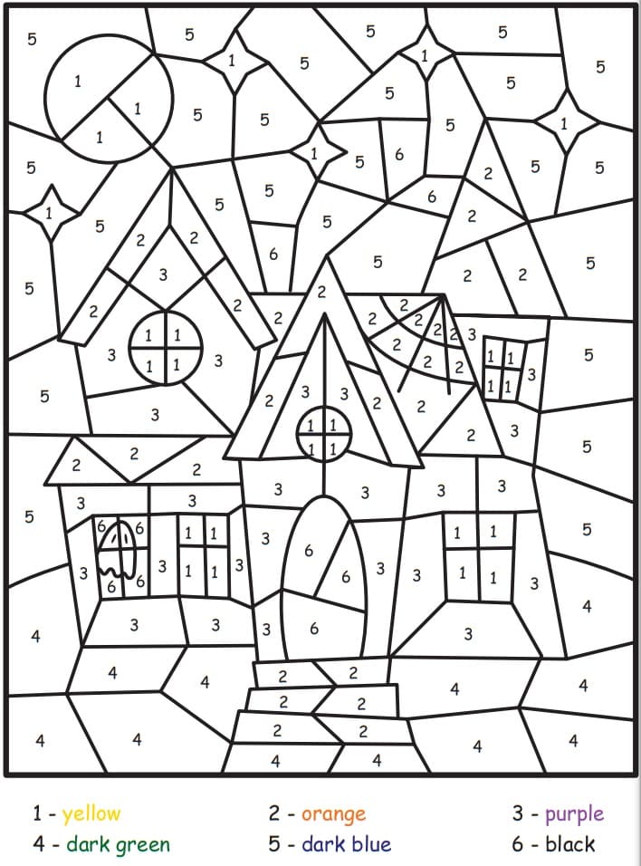 Dibujo de Casa Embrujada Colorear por número para Colorear