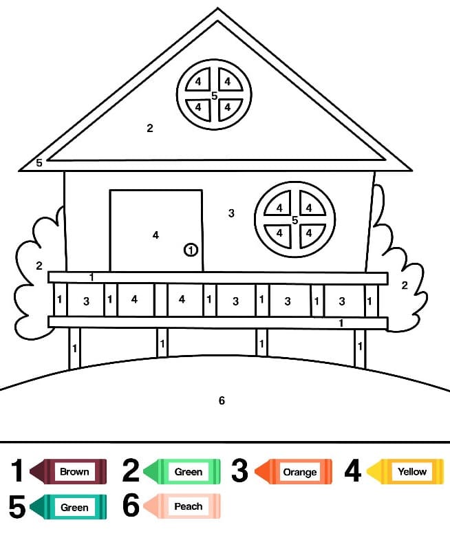 Dibujo de Colorear por número de Casa Gratis Grande para Colorear