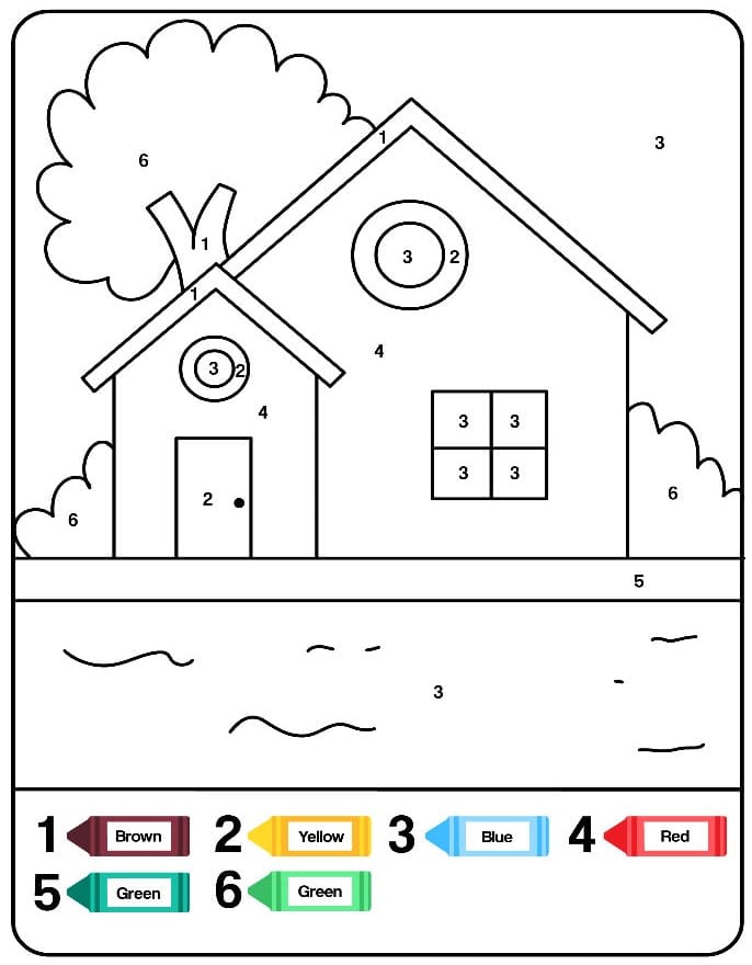 Dibujo de Colorear por número de Casa Gratis para Colorear