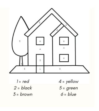 Dibujo de Colorear por número de Casa Sencilla para Colorear