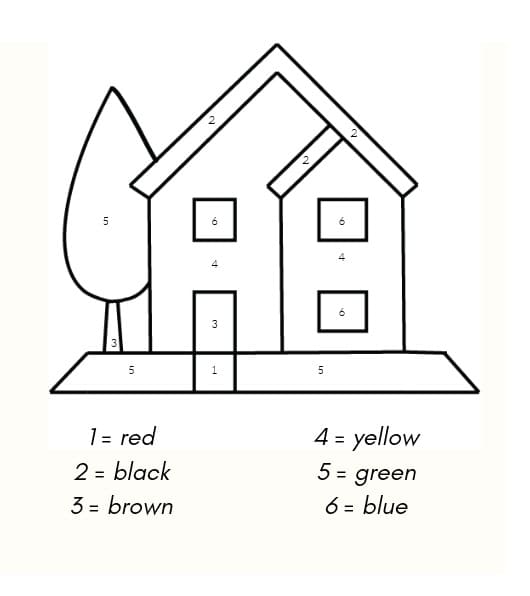 Dibujo de Colorear por número de Casa Sencilla para Colorear